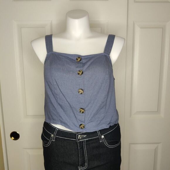 Torrid Linen Blend Button-Front Crop Tank sz 1 - Picture 5 of 11